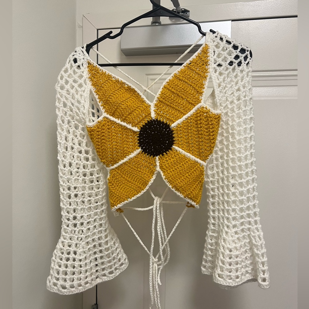 Hand Crocheted Sunflower Crop Top